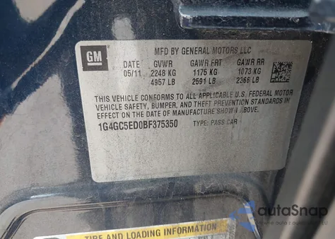 2011 Buick Lacrosse Cxl z USA, uszkodzony, nr VIN 1G4GC5ED0BF375350